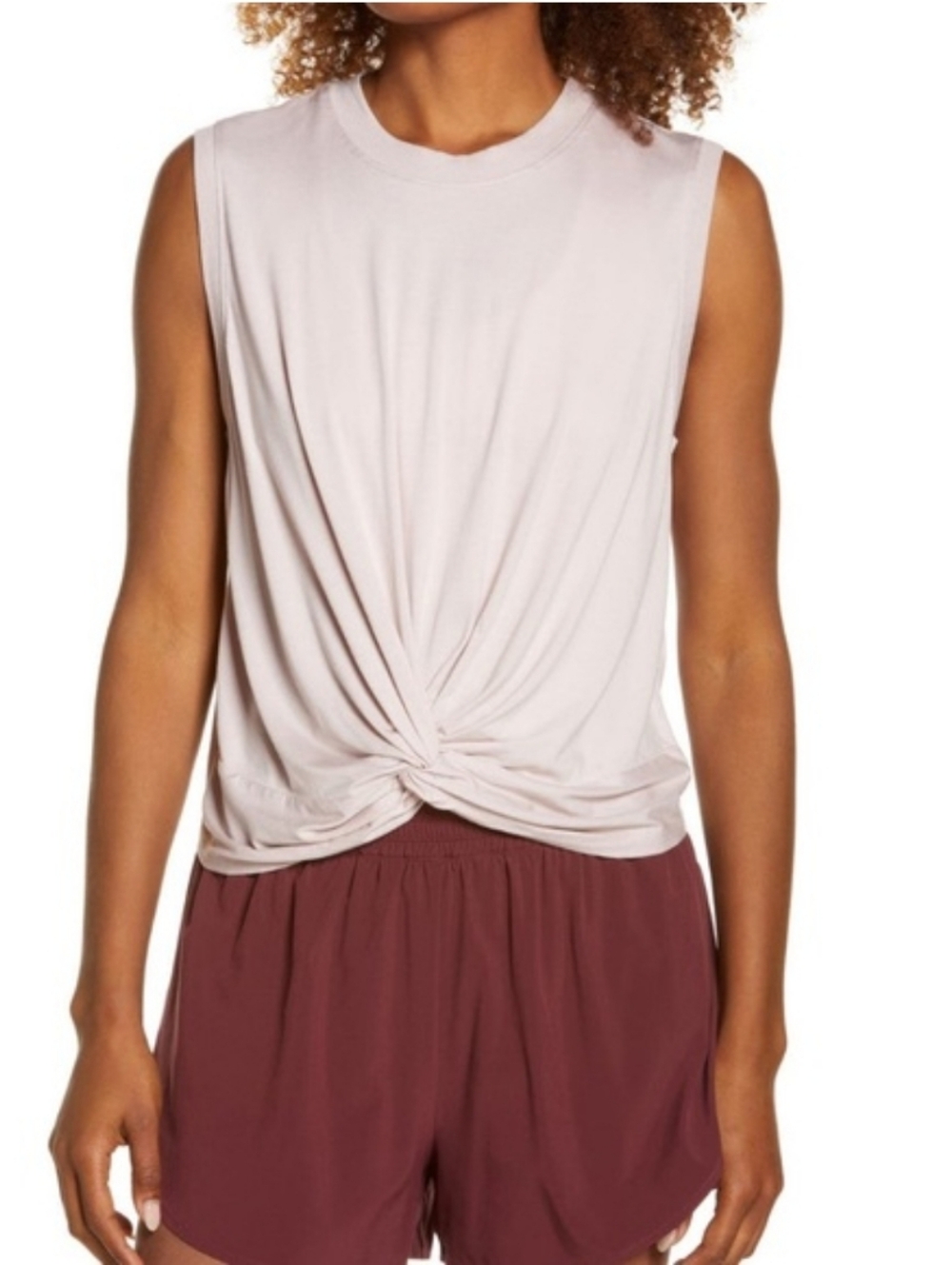 Zella Sleeveless Twist-Front Workout Tank Top Mauve Pink, Size Medium